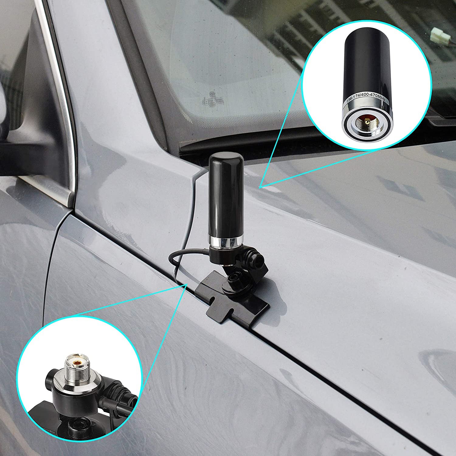 Bingfu Vehicle Ham Radio VHF UHF 136-174MHz 400-470MHz Low Profile Two Way Radio Antenna with Lip Mount Fixed Bracket